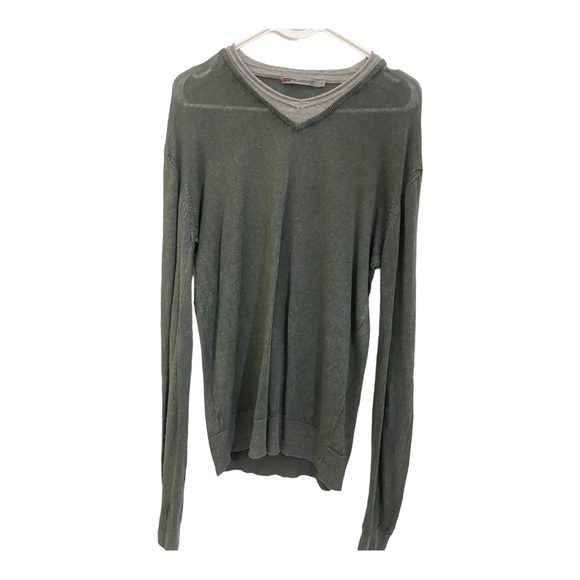 Projek Raw mens linen sweater double V-neck grey insert collar light green large - Picture 5 of 8